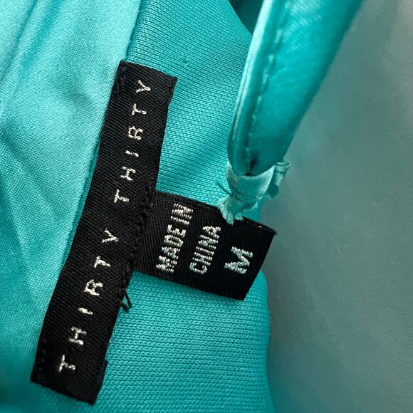 Thirty Thirty Slip Dress MEDIUM Blue Party Feather Trim Mini Going Out Cocktail - Picture 12 of 13